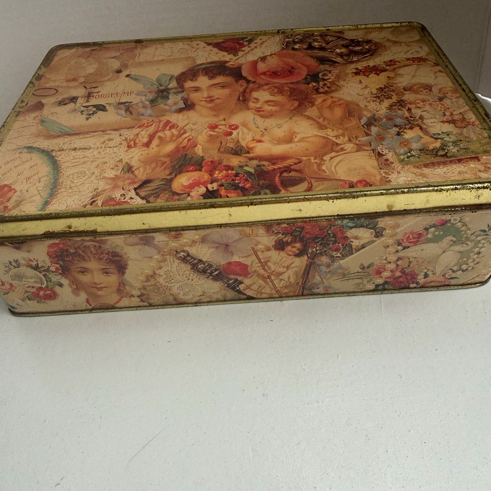 Antique Imagery Valentine Tin Box Floral Gold Design vintage floral design box
